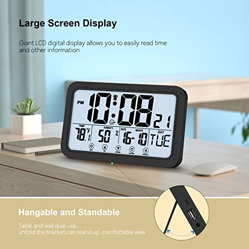 Digital Wall Clock, Digital Clock Battery Operated, Clocks With Large Display, Alarm Clock With Backlight, Desk Clock With Temperature Humidity Day Date For Bedroom Living Room Office (Black) #TOP1