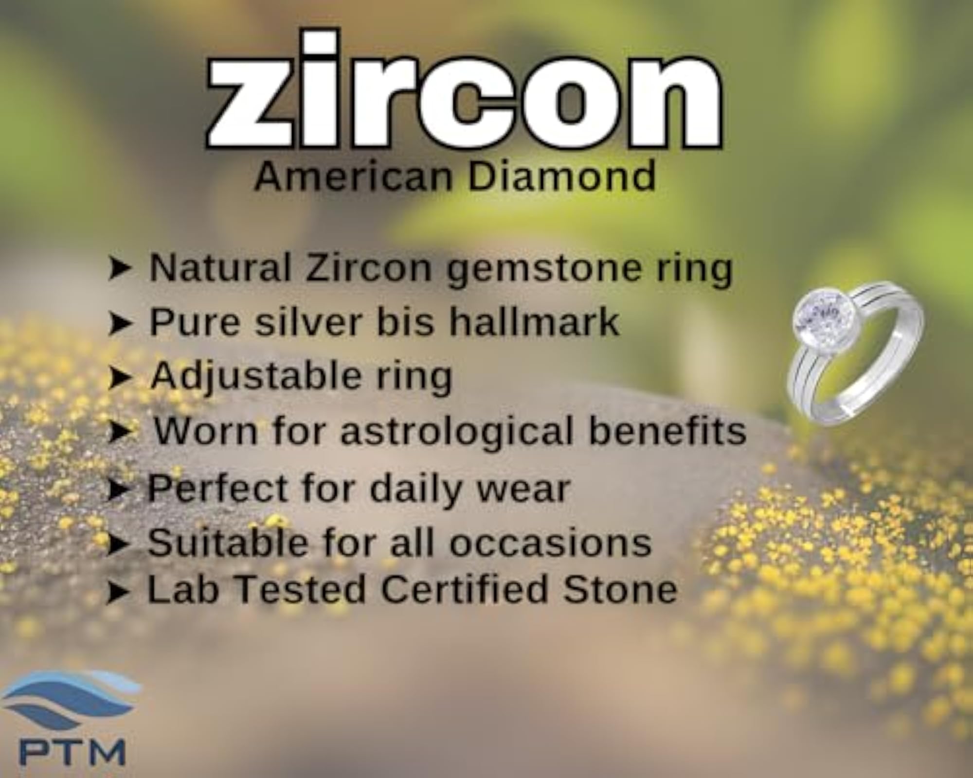 Women's American Diamond Silver Adjustable Ring, Astrological Gemstone