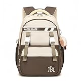 Mochila Espaçosa de Duas Cores para Mulheres, Estudantes, Cabe Notebook de 15,6 Polegadas (marrom)