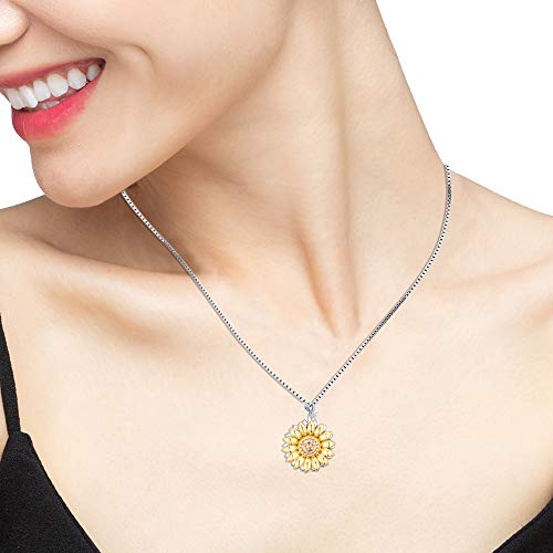 Aniu Golden Rotatable Sunshine Sunflower Pendant Necklace for Women, S925 Sterling Silver You Are My Sunshine Jewelry with 5A Cubic Zirconia2