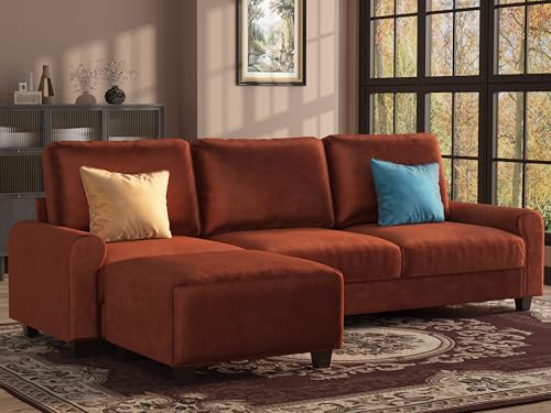 EASE MOOSE Large Seat Velvet L-Shaped Sofa, Comfy 3 Seat