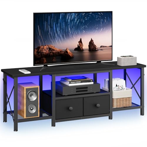 YATINEY Small TV Stand with LED Lights, Entertainment Center with