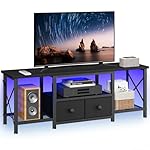 Small TV Stand with LED Lights, Entertainment Center with 2 Fabric Drawers and Mesh Shelves, Media TV Console Table for TVs up to 50 Inches, for Living Room, Bedroom, Black DS11DBB
