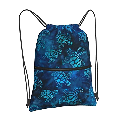 Image of Watercolor Blue Sea Turtle Drawstring Backpack Bag Sport Gym Sackpack Durable Waterproof Lightweight for Men Women Beach Bag String Bag