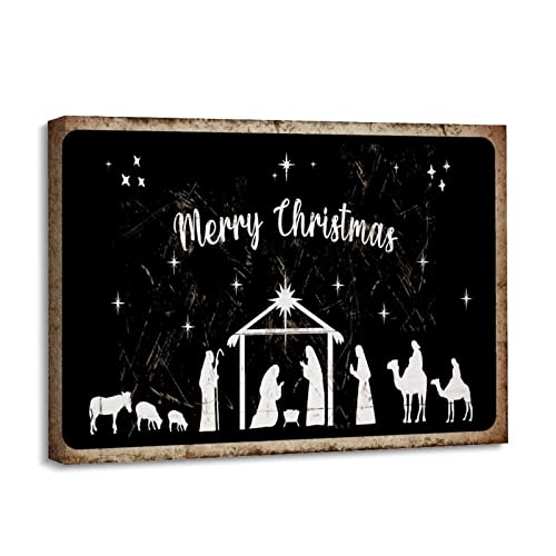Crèche de Noël moderne en toile encadrée pour créer une ambiance chaleureuse au salon