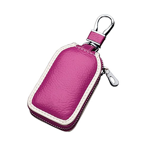 Car Key Case Genuine Leather Key Fob Holder Smart Keychain Protector Cover with Zipper