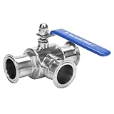 DERNORD 2' Tri Clamp Sanitary Ball Valve, 3-Way Ball Valve T-Port Stainless Steel 304, PTFE Lined (2 inch Tube OD)