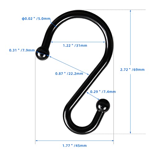 Bellrhein Shower Curtain Hooks Rings, Shower Hooks For Shower Curtain Rust Proof Metal S Shaped Hook. Decorative Shower Hook Rings Hanging Shower Curtains Clothing Towels Etc, Set Of 12 Hooks-Black #TOP4