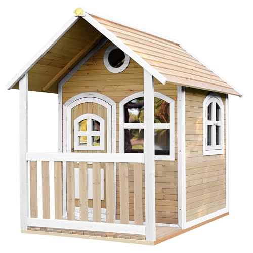 AXI Alex Playhouse, Playhouse for Kids Outdoor made of FSC wood | Playhouse for the garden/outdoors in brown & white | Garden house with veranda for children