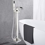 Rozin Gebürstetes Nickel Freistehende Armatur Badewanne Wasserhahn Drehbarer Auslauf Badewannenarmatur Wannenarmaturen mit Handbrause Standarmatur Armaturen Badezimmerarmatur