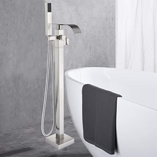 Woodbridge Freistehende Badewannen-Armatur Mit Handbrause – Gebürstetes Nickel, Messing, Bodenmontiert