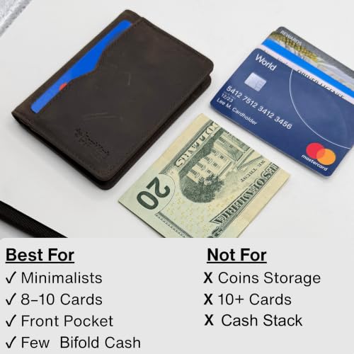Image of Slim Credit Card Holder Wallet for Men & Women - RFID Blocking Minimalist Mens Wallets - Thin Bifold Leather Front Pocket Card Case with Gift Box, Dark Brown, Minimalist