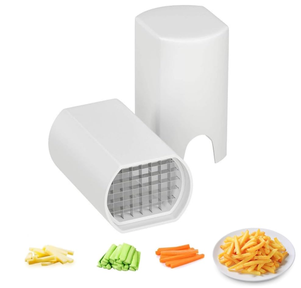 2-in-1 Potato Chipper & Vegetable Cutter, Stainless Steel French Fries Maker Slicer, Compact Kitchen Chopper with PP Handle for Home Use