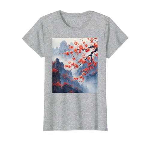 Vintage Cherry Blossom Woodblock Japanese Graphical Art T-Shirt