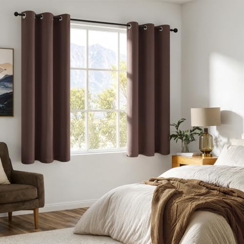 Image of MIULEE Dark Brown 100% Blackout Curtains for Bedroom 40x54 Inch 2 Panels | 2 Thick Layers Thermal Insulated Short Curtains with Black Liner, Noise Reducing Grommet, Drapes for Living Room