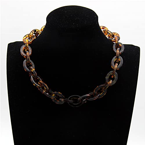 Bohemian Tortoise Shell Acrylic Resin Colorful Chunky Link Chain Necklace Leopard Print Pendant Personalized Vintage Acetate Chain Collar Jewelry for Women Men2
