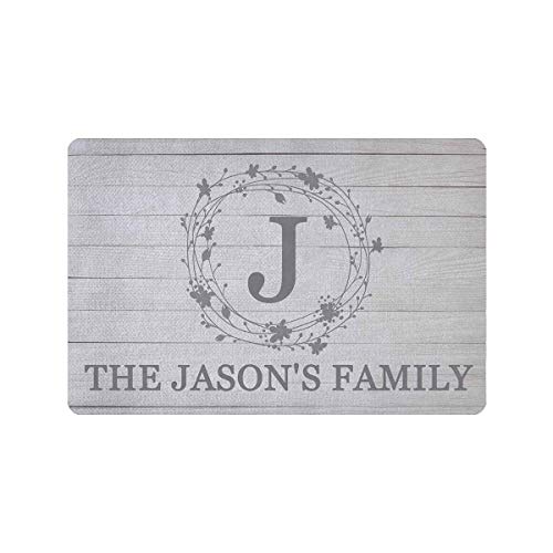 Custom Name Mat, Personalized Text Printed Doormat Flower Wreathe Floral