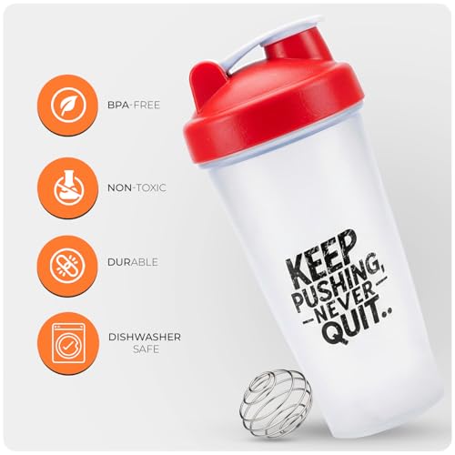 Roe Tenpo Protein Shaker Bottle 600ml, BPA-Free, Wide Mouth Protein Shake Bottle with Wire Mixing Ball, Leakproof & Dishwasher Safe Gym Shaker for Gym, Pre-Workout & Fitness (White & Red) - Image 5
