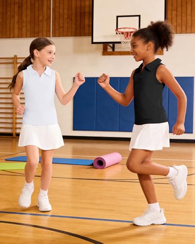 Image of Girls Sleeveless Polo Shirts, Kids V Neck Golf Shirts Blouses, Quick Dry Athletic Girls Tennis Tank Tops, Size 5-14