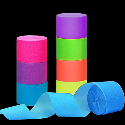 Image of 660ft Glow in the Dark Party Supplies and Decorations Neon Party Streamer Decorations 6 Rolls Glow Crepe Paper UV Reactive Fluorescent Neon Paper Party Streamers for Wedding, Birthday,Blacklight Party
