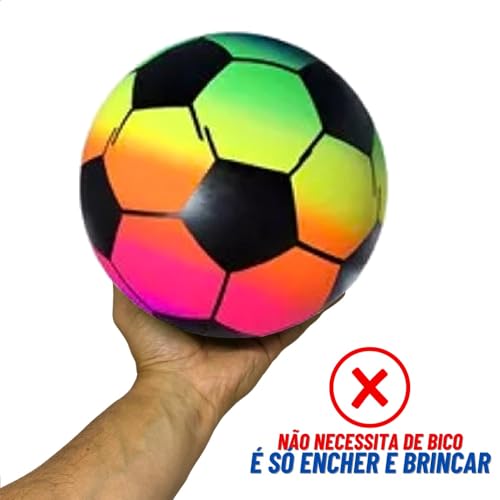 Kit 10 Bola Colorida Vinil Neon Dente De Leite Futebol, Praia, Festa e Decoração C/Inmetro + Bomba L