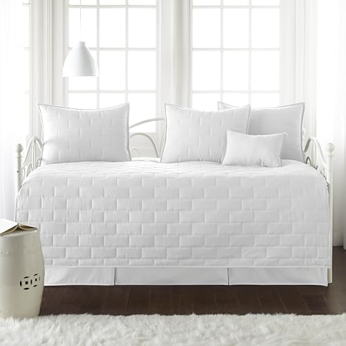 Image of Southshore Fine Living, Inc. Daybed Covers for Twin Bed, 6-Piece Twin Bedding with Daybed Cover Set, 3 Pillow Shams, Bedskirt, Throw Pillow - Day Bed Quilt Sets, Day Bed Covers, Brickyard White
