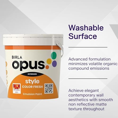 Image of Birla Opus Style Color Fresh Interior Emulsion Paint (20L, Kerala Moon Color, Smooth Matte Finish)-Fade, peel-off and Chalking resistant-For Bedroom, Living room, Interior Walls