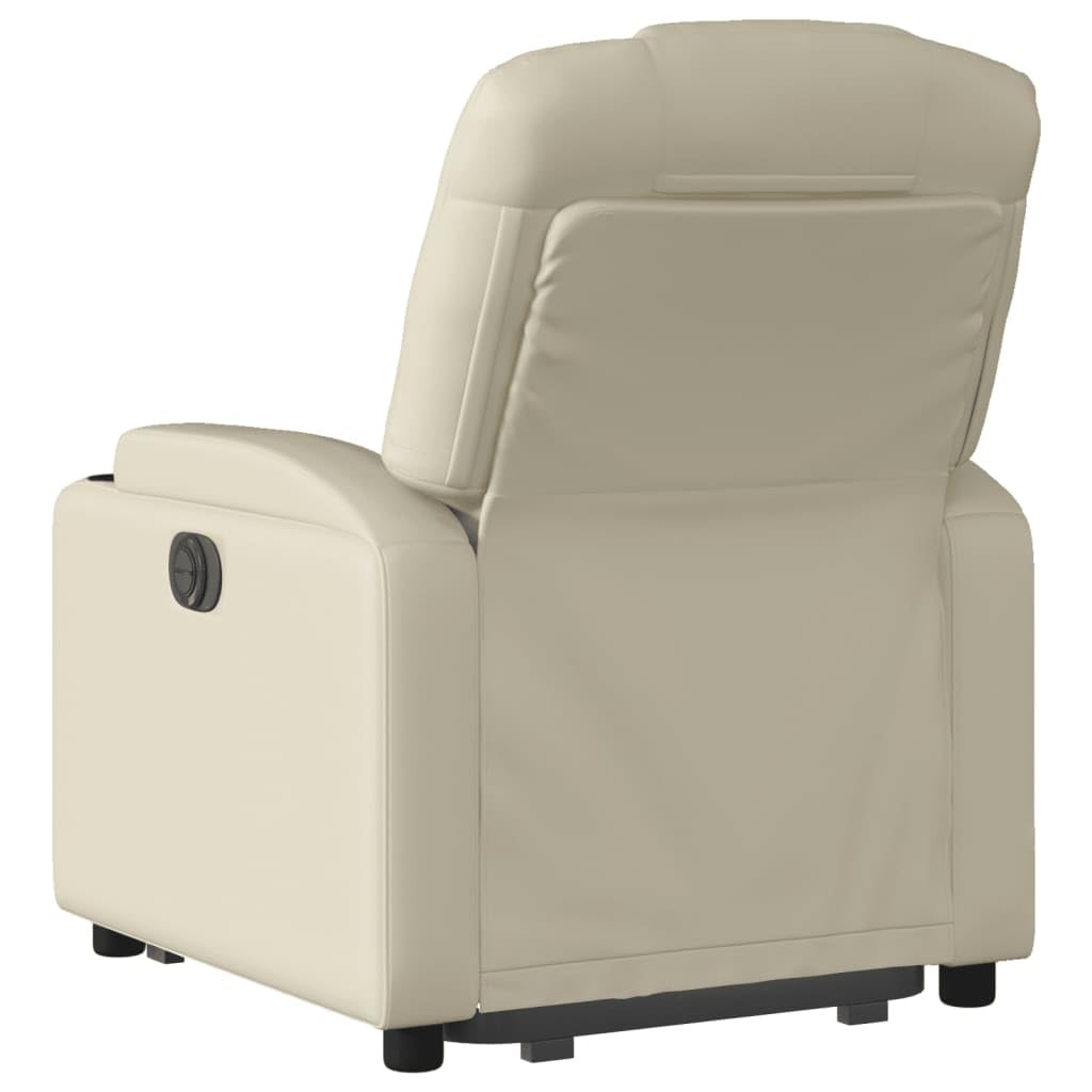 Fotel relaksacyjny z funkcją wspomagania wstawania, kremowy, ze sztucznej skóry, regulowany, z funkcją leżenia, ergonomiczny, wygodny do czytania, biura, z podłokietnikami i stabilną