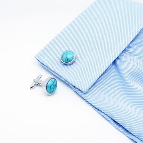 Dome Natural Turquoise Stone Cufflinks Jewelry for Men Stainless Steel Classic Tuxedo Shirt Unique Business Wedding2