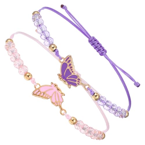 Bewudy 2PCS Butterfly Friendship Bracelets, Butterfly Matching Bracelets, Adjustable Strand Best Friends Bracelet for 2 Handmade Charm Friendship Jewelry Gifts for Women Couples