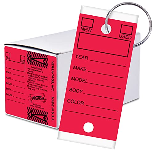 Versa-Tags 250 Per Box, Self-Protecting Paper Key Tags with Chrome-Plated Split Rings Perfect for Car Truck Or RV Dealers Red