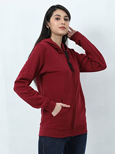 Image of Wafaa Women's Cotton Plain Hooded Neck Full Zipper Sweatshirt Hoodies with Kangaroo Pocket