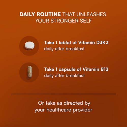 Image of Rasayanam Vitamin D3 + K2 & Vitamin B12 Combo for Daily Deficiency Support | For Energy, Nerve, Bone & Heart Health | 100% RDA, Lab-Tested & Vegetarian | D3+K2 (120 Tablets) + B12 (60 Capsules)