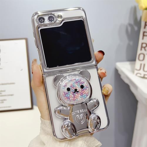 Coque luxe Galaxy Z Flip 5 ENILSA transparent chic avec support ours perles