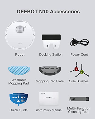 ECOVACS DEEBOT N10 Robot Vacuum Cleaner with Mop 4300Pa (300 min, 4300 sqft, TrueMapping 2.0 dToF Laser Navigation, Carpet Detection, Precise Customized Cleaning, Multi-floor Mapping, No-go Zones)