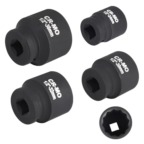 MIGUBIGU 4 Pcs Coffret de Douilles Clé à Choc 1/2, 36 32 30 24 mm, Douilles à Chocs Hexagonales, Douille à Choc 12 Pans, Jeu de Douille à Chocs en Acier...