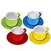 Bruntmor 4 Oz Mug Porcelain Cappuccino Cups with Saucers - 4 Ounce for Specialty Coffee Drinks, Espresso Coffee Cups,Latte, Cafe Mocha and Tea - Set of 4, Multicolor