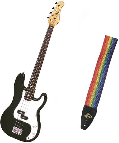 It’s All About the Bass Pack - Black Kay Electric Bass Guitar Medium Scale w/Rainbow Strap