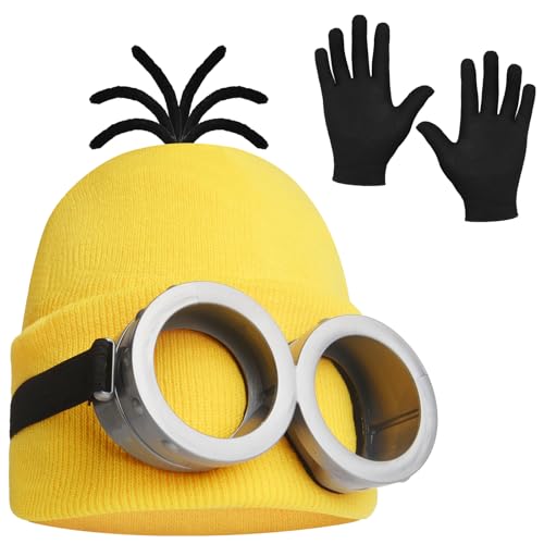PPER-Jie Halloween Costume Accessories Glasses Steampunk Goggles Yellow Beanie Knitted Hat Costumes Set for Kids and Adult