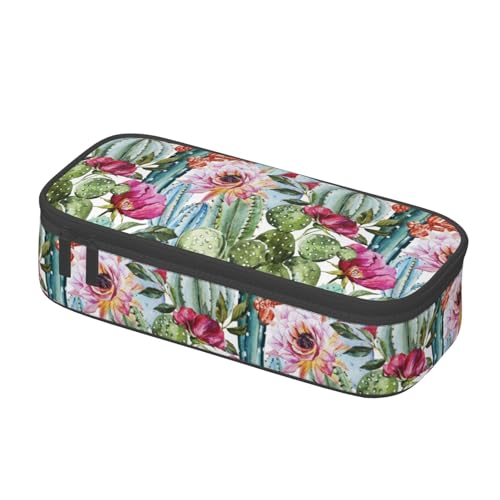 Image of Cute Watercolor Cactus Floral Pencil Case Big Capacity Storage Pencil Pouch Stationery Bags With Zipper Portable Pen Holder Box Organizer For Boys Student College School Office Supplies