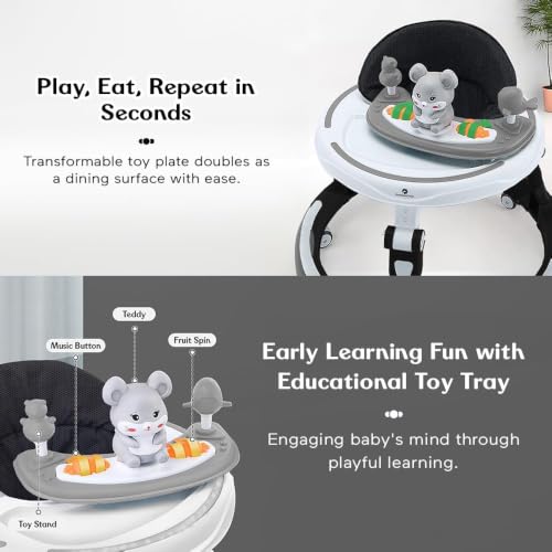Image of StarAndDaisy Walker for Kids for 6 to 18 Months, Intergrated RGB Lights Baby Walker Boys & Girls with 7 Level Height Adjustment, Walker Baby with Switchable Food & Musical Toy Tray (Black)