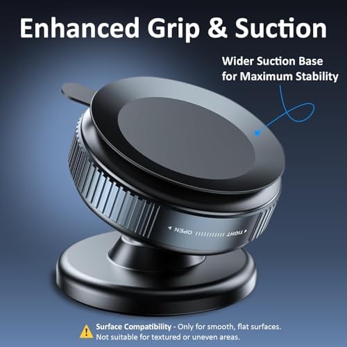 Image of HUMBLE Magnetic Phone Holder with Suction Cup -360 Adjustable Mobile Stand for Car Dashboard, Desk, Shower & Gym Strong Grip Hands-Free Mount Compatible with iPhone & Android Smartphones-Black (MH09)