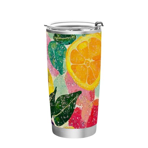 siphylline Colorful Summer Fruits - Botella de agua de acero inoxidable con tapa para viaje, tazas de viaje aisladas para bebidas calientes y frías, vaso de café de 20 onzas, 20 onzas