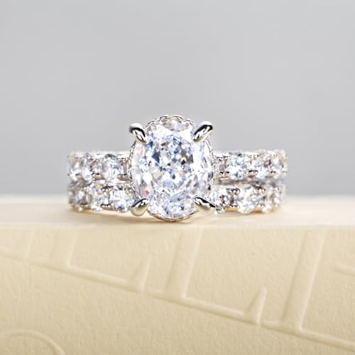 3ct-6ct Cubic Zirconia Wedding Rings Bridal Set Oval Cut/Round Cut/Princess Cut 5A Grade Simulated Diamond CZ Wedding Band Engagement Ring Set for Women2