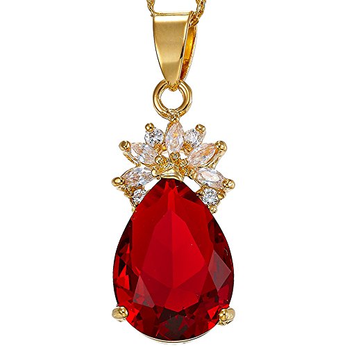 RIZILIA Pear Cut Birthstone Necklace with simulated ruby