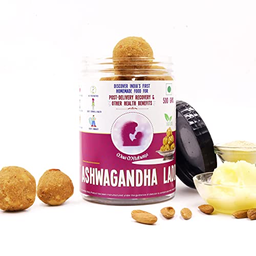 Image of Maa Mitahara Post Pregnancy Laddu with Ashwagandha | Traditional Postpartum Recovery Laddu | Herbal Energy & Nutrient Support for New Mothers (300g, Ashwagandha)
