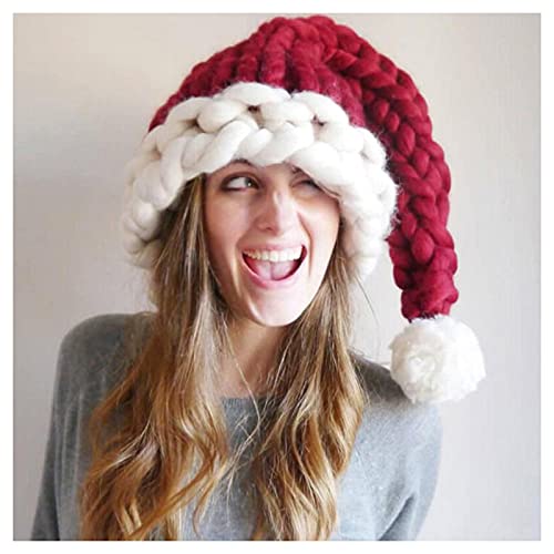 Photo de KELUNIS Lot De 2 Chapeaux De Noël Tricotés, Épaissir Le Chapeau De Vacances Confort Doux Bonnet De Fête, Cadeau De Noël Drôle F Ou Enfants Filles Garçons Adultes, Rouge