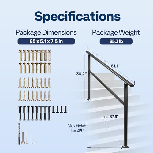 image for VIVOHOME 2-Pack 6 Step Hand Rails for Outdoor Steps, Galvanized Steel 