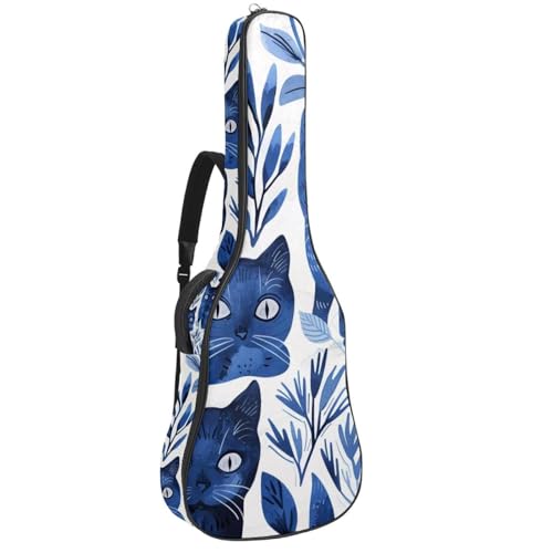 Housse de guitare acoustique 109 cm en tissu Oxford imperméable motif chat bleu