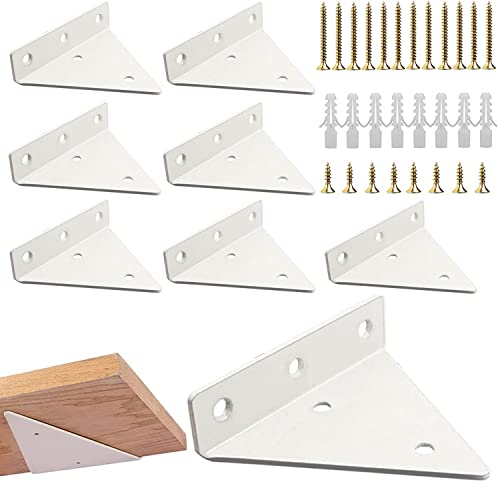Halyuhn White Floating Shelf Bracket 8 Pcs For Small Floating Wood Shelves, 4 X 3 Inches Triangle Brackets For Shelves With 2 Inches Anchor Screws, White Triangle Shelf Brackets Set For Wood Shelf #TOP11